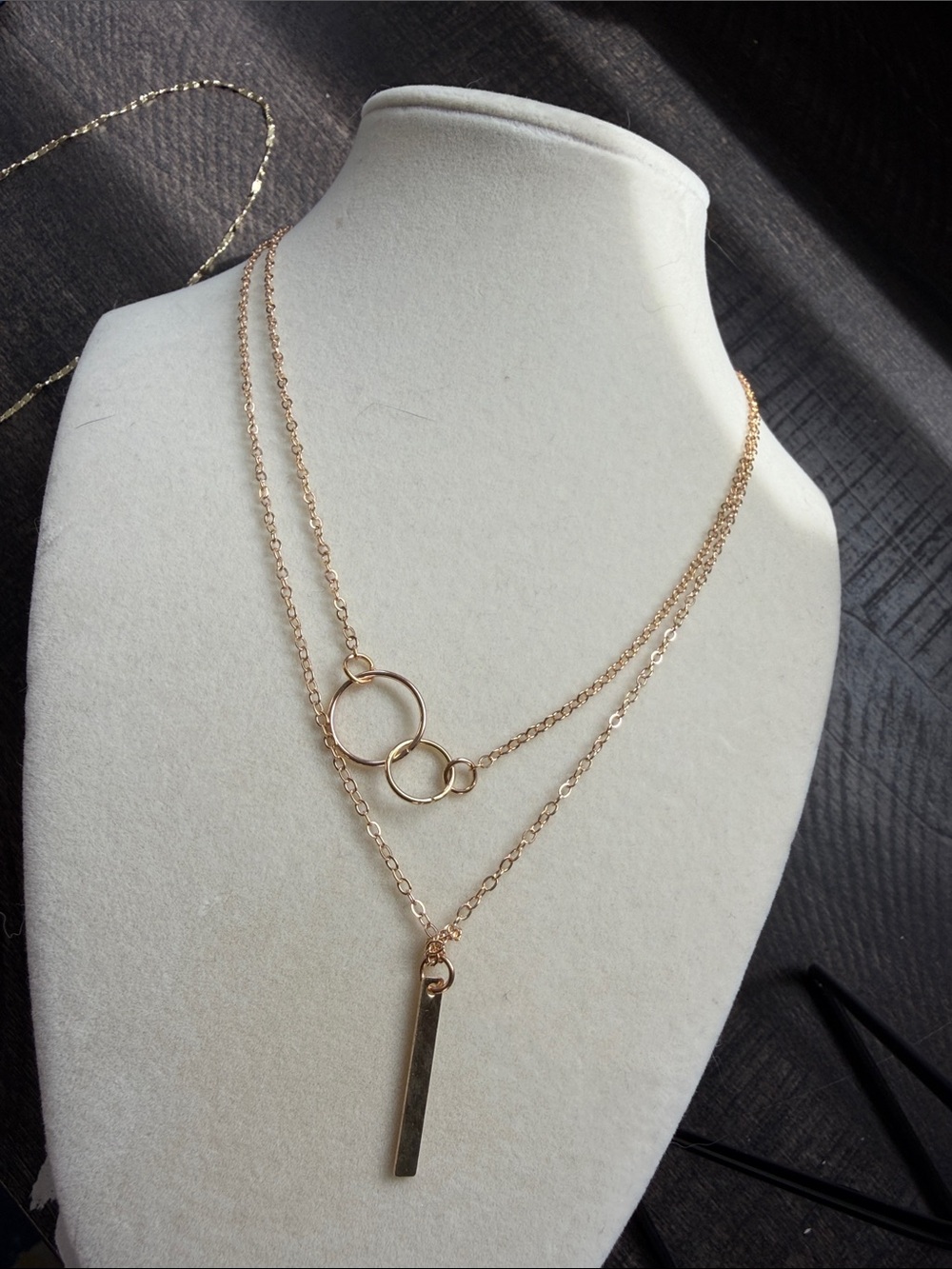 Layered Gold tone Double Circle & Bar Necklace - Women's Jewelry - Picture 8 of 8